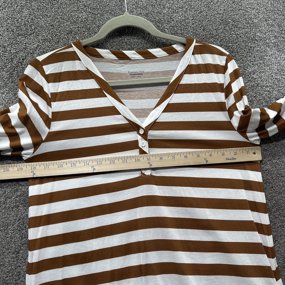 Garnet Hill Cotton Shirt Dress Small Brown Stripe Long Sleeve V‎ Neck Pockets - Picture 9 of 11